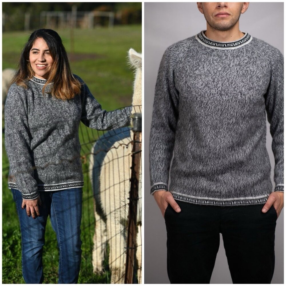 Alpaca Franco Handmade Alpaca Blend Pullover Sweater Unisex Gray Woven Design S